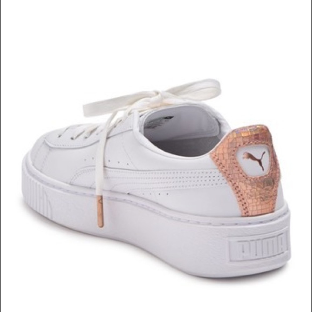 White Puma sneakers with rose gold detail